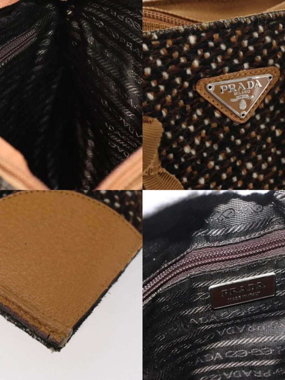 PRADA Hand Bag Canvas Brown Silver Auth 175566A